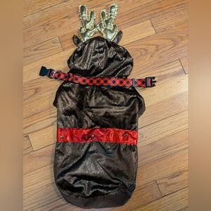 Large Holiday Reindeer Christmas Puppy Dog Sleigh Bell Costume And Plaid Collar